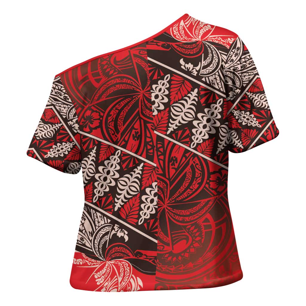 Vintage Ngatu Tribal Tonga Pattern Cross Shoulder Shirt - Polynesian Pride