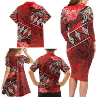 Vintage Ngatu Tribal Tonga Pattern Family Matching Long Sleeve Bodycon Dress and Hawaiian Shirt - Polynesian Pride