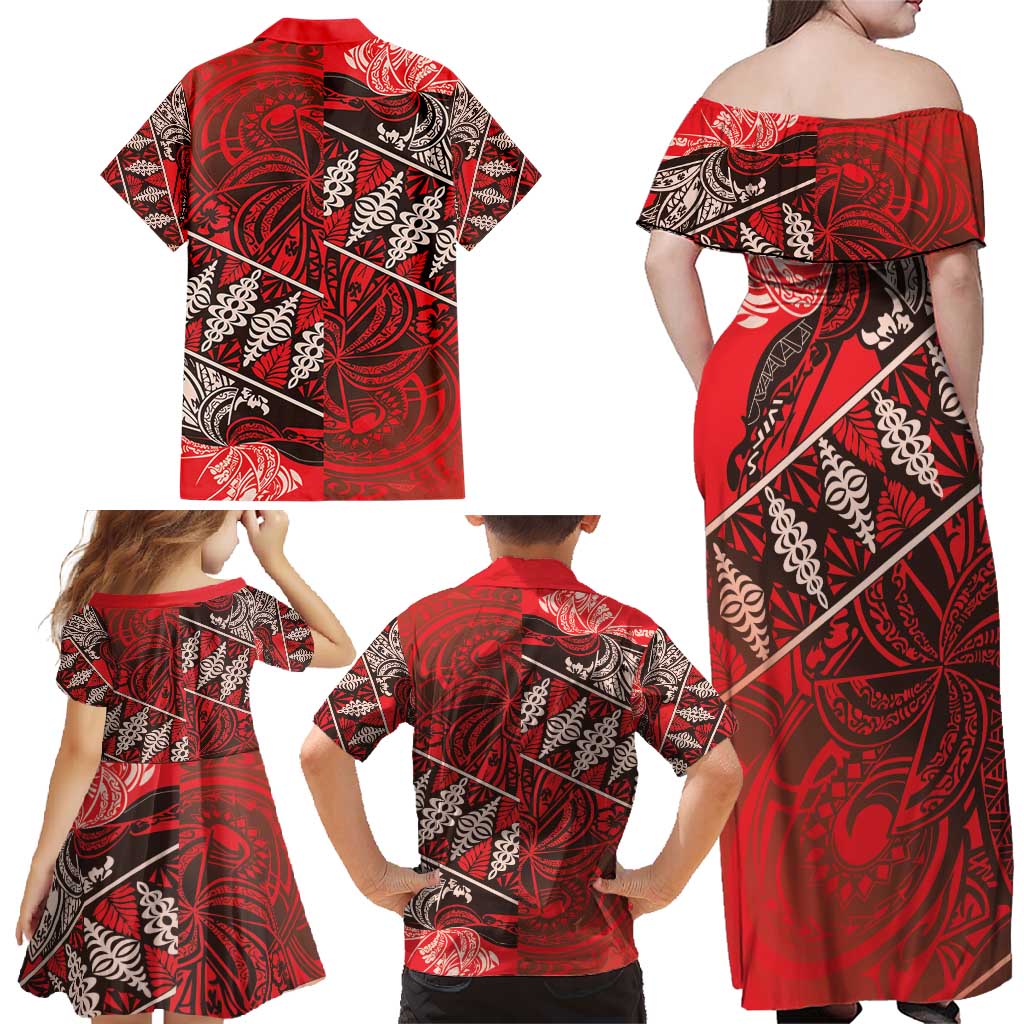 Vintage Ngatu Tribal Tonga Pattern Family Matching Off Shoulder Maxi Dress and Hawaiian Shirt LT9 - Polynesian Pride