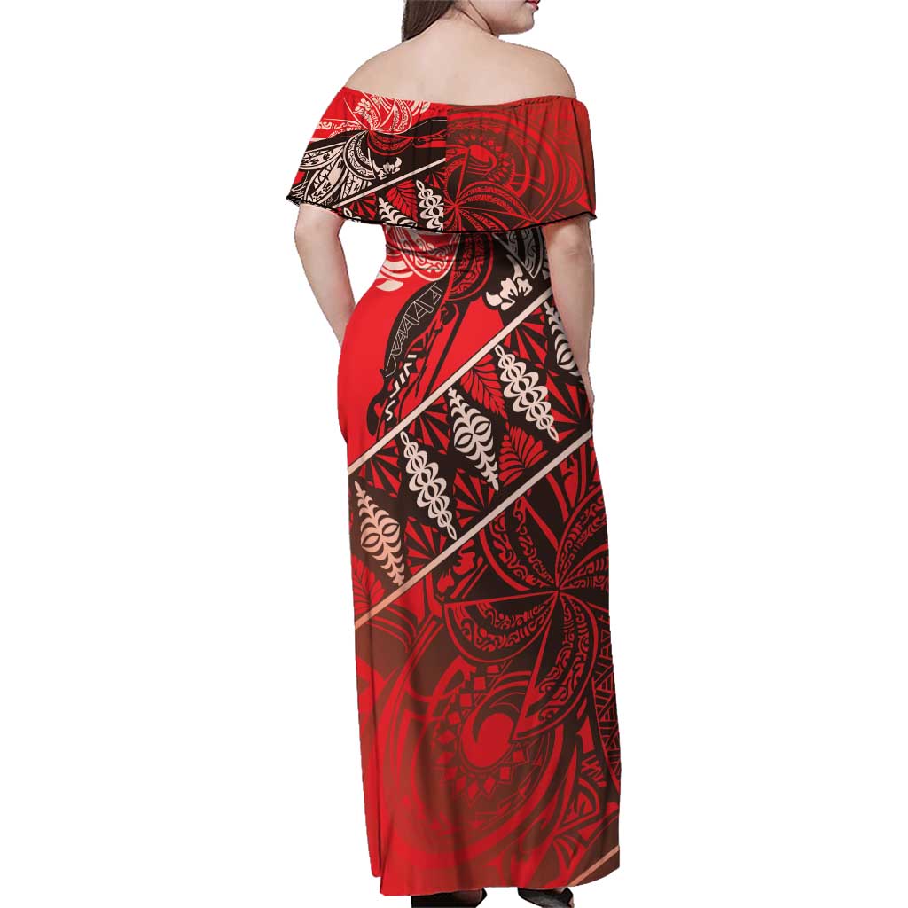 Vintage Ngatu Tribal Tonga Pattern Family Matching Off Shoulder Maxi Dress and Hawaiian Shirt LT9 - Polynesian Pride