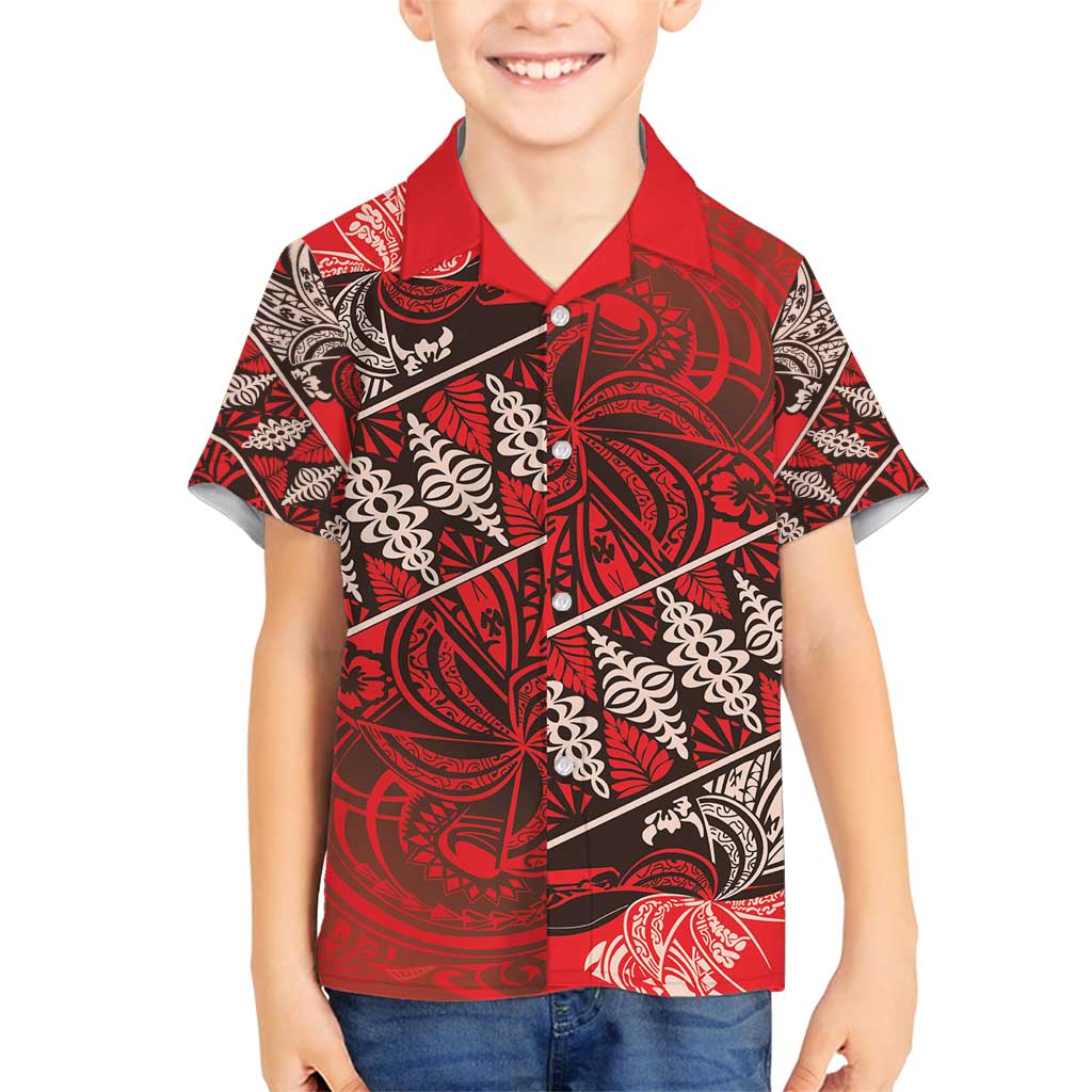 Vintage Ngatu Tribal Tonga Pattern Family Matching Off Shoulder Maxi Dress and Hawaiian Shirt LT9 Son's Shirt Red - Polynesian Pride