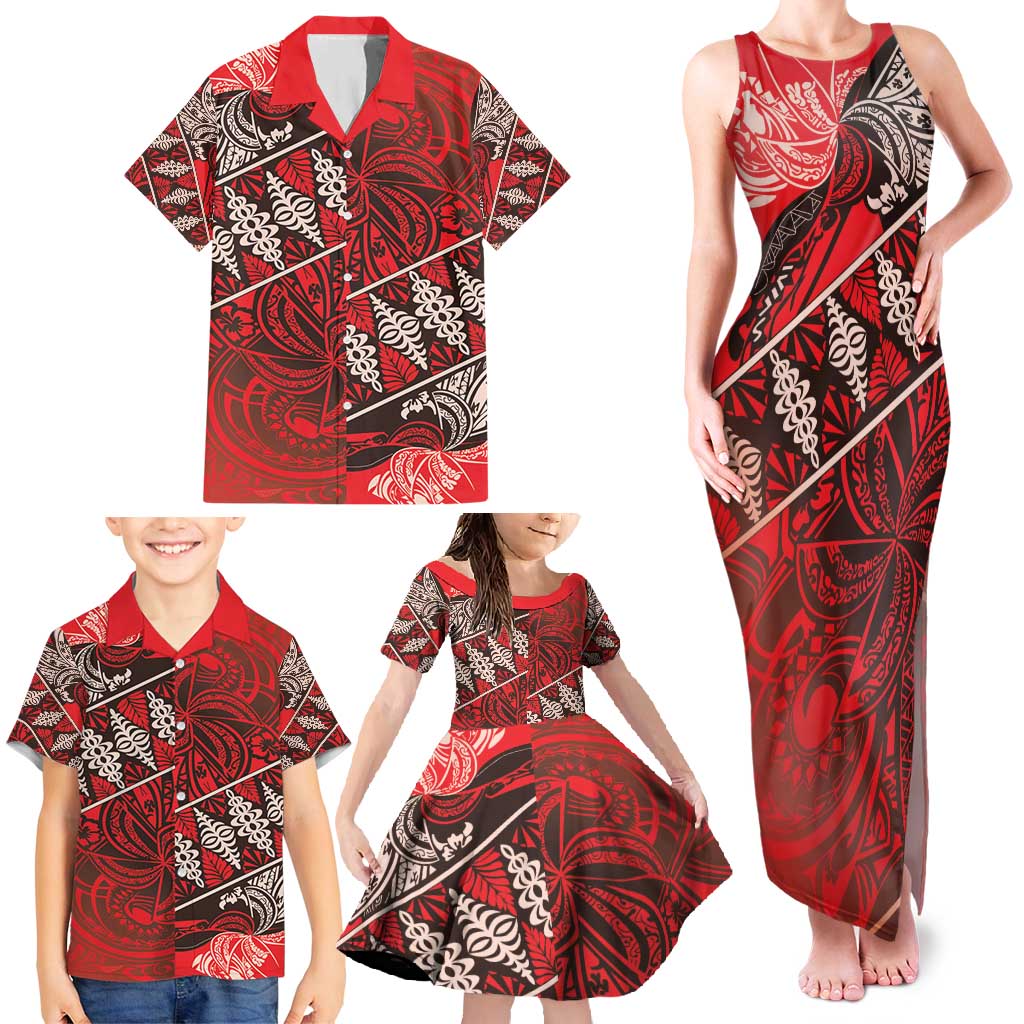 Vintage Ngatu Tribal Tonga Pattern Family Matching Tank Maxi Dress and Hawaiian Shirt - Polynesian Pride