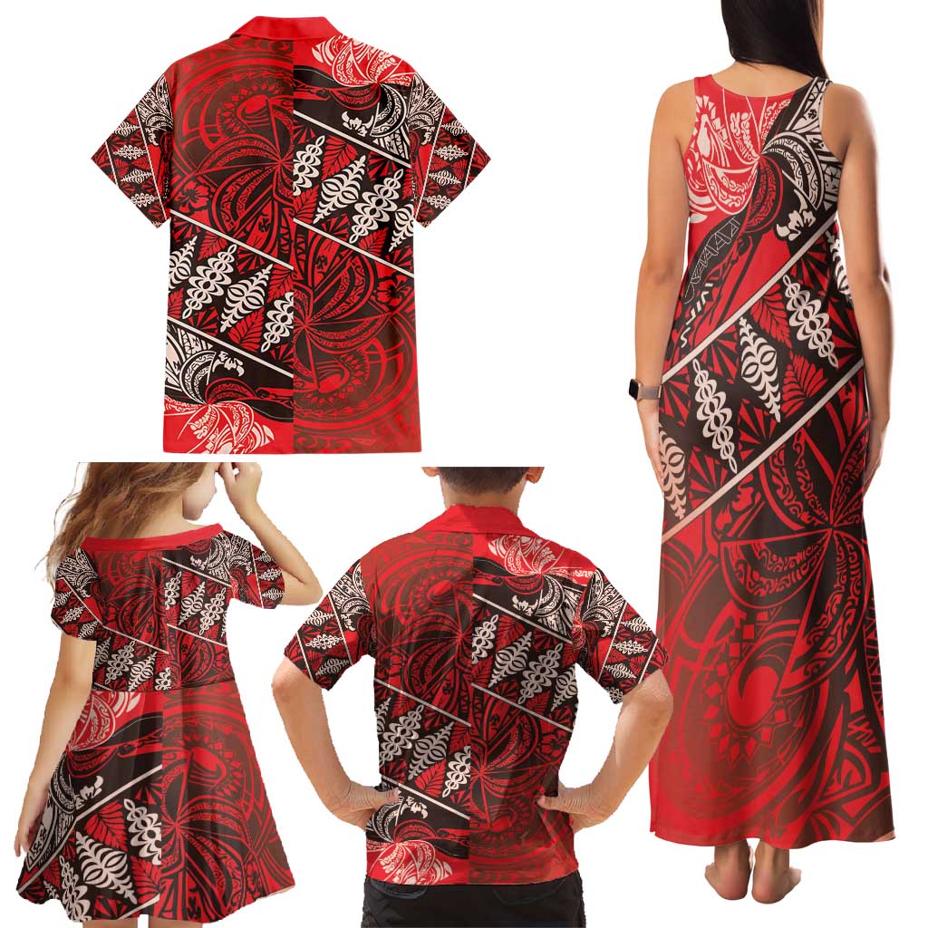 Vintage Ngatu Tribal Tonga Pattern Family Matching Tank Maxi Dress and Hawaiian Shirt - Polynesian Pride
