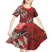 Vintage Ngatu Tribal Tonga Pattern Kid Short Sleeve Dress - Polynesian Pride