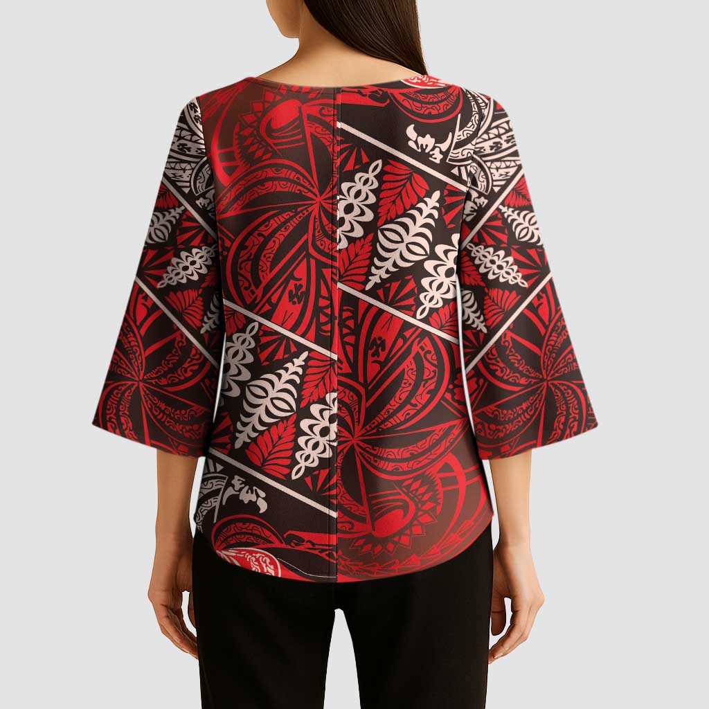 Vintage Ngatu Tribal Tonga Pattern Kimono Sleeve Blouse - Polynesian Pride