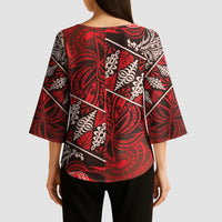 Vintage Ngatu Tribal Tonga Pattern Kimono Sleeve Blouse - Polynesian Pride