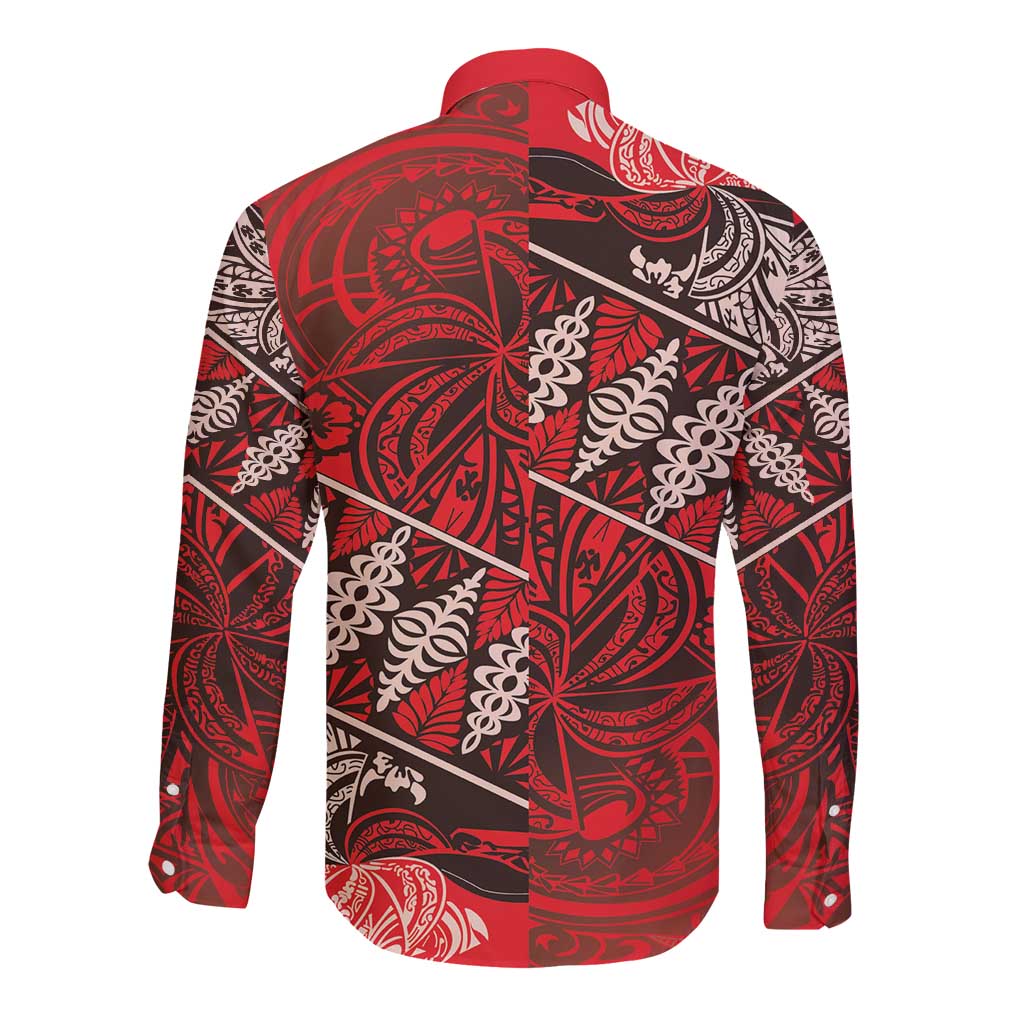 Vintage Ngatu Tribal Tonga Pattern Long Sleeve Button Shirt - Polynesian Pride