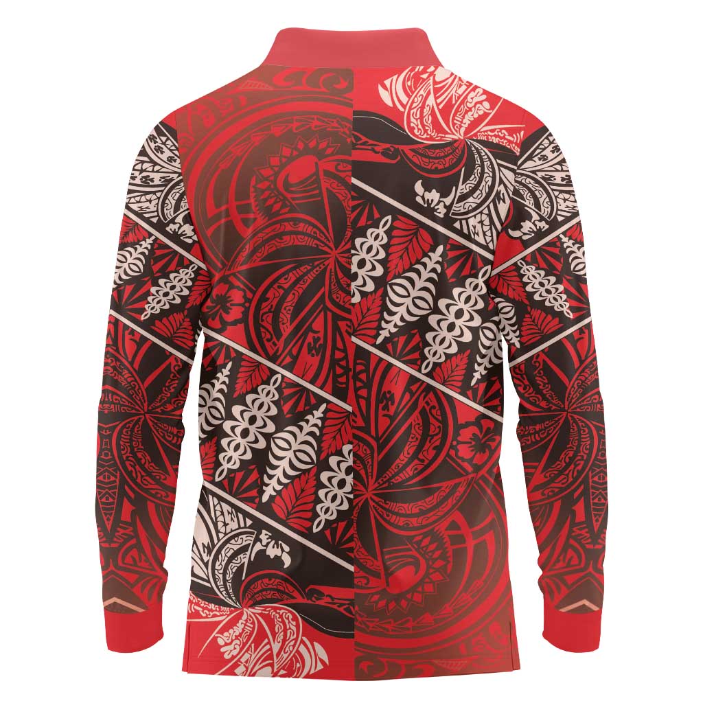 Vintage Ngatu Tribal Tonga Pattern Long Sleeve Polo Shirt - Polynesian Pride