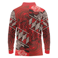 Vintage Ngatu Tribal Tonga Pattern Long Sleeve Polo Shirt - Polynesian Pride