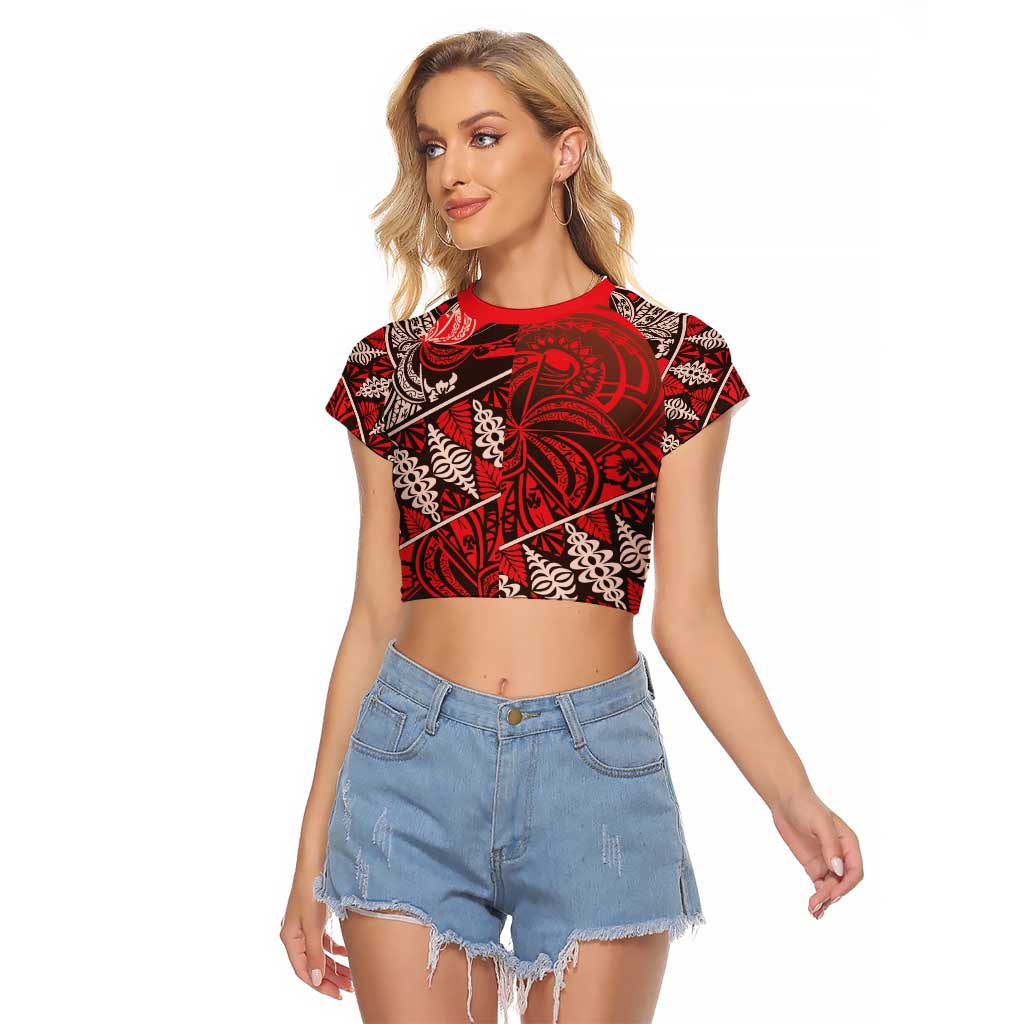 Vintage Ngatu Tribal Tonga Pattern Raglan Cropped T Shirt - Polynesian Pride