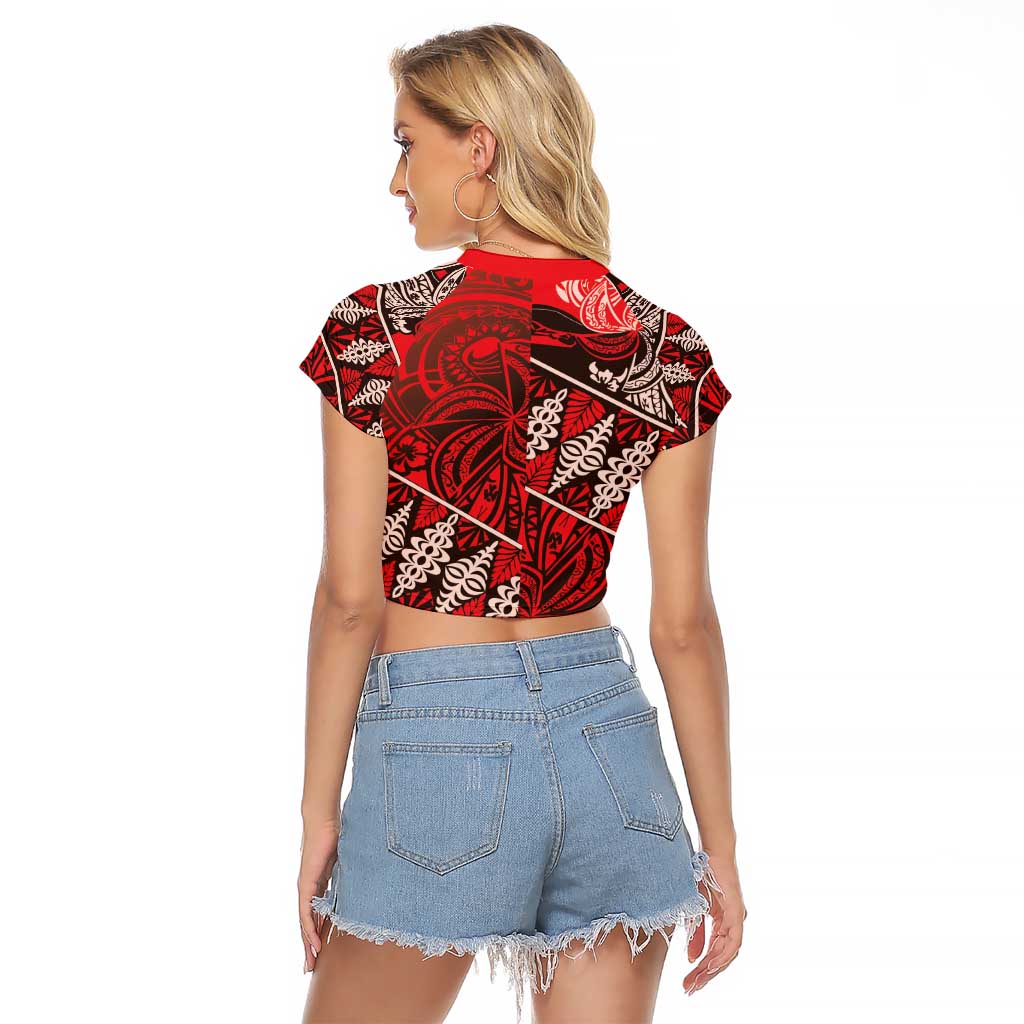 Vintage Ngatu Tribal Tonga Pattern Raglan Cropped T Shirt - Polynesian Pride