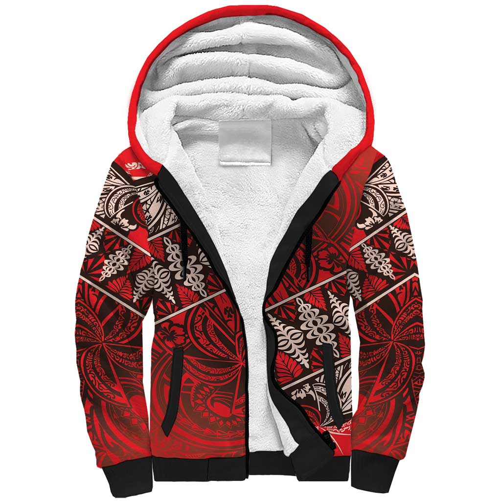 Vintage Ngatu Tribal Tonga Pattern Sherpa Hoodie LT9 Unisex Red - Polynesian Pride