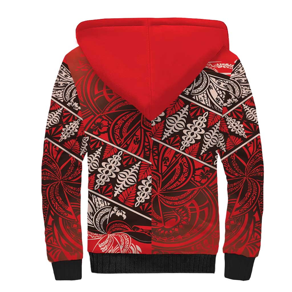 Vintage Ngatu Tribal Tonga Pattern Sherpa Hoodie LT9 - Polynesian Pride