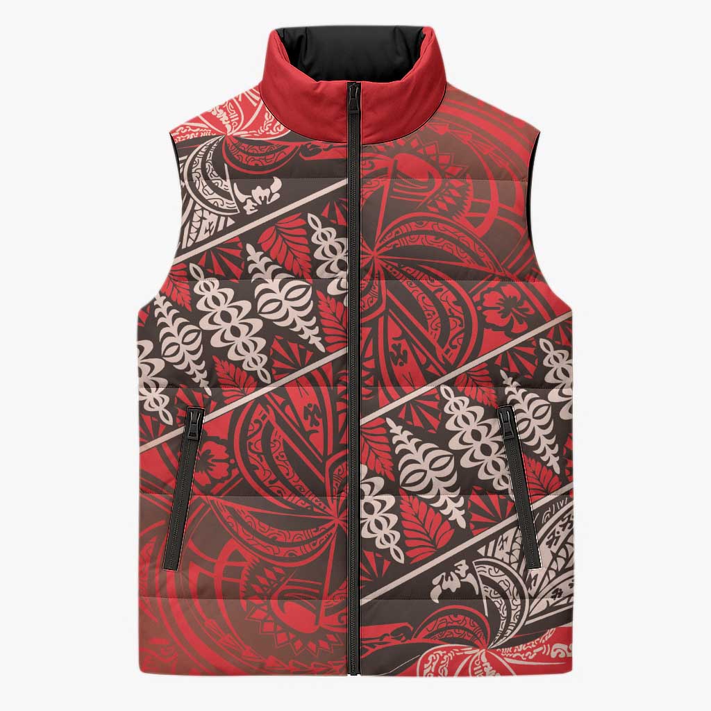 Vintage Ngatu Tribal Tonga Pattern Sleeveless Puffer Jacket - Polynesian Pride