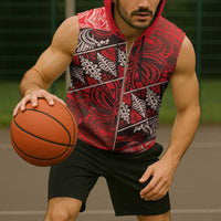 Vintage Ngatu Tribal Tonga Pattern Sleeveless Zip Hoodie - Polynesian Pride