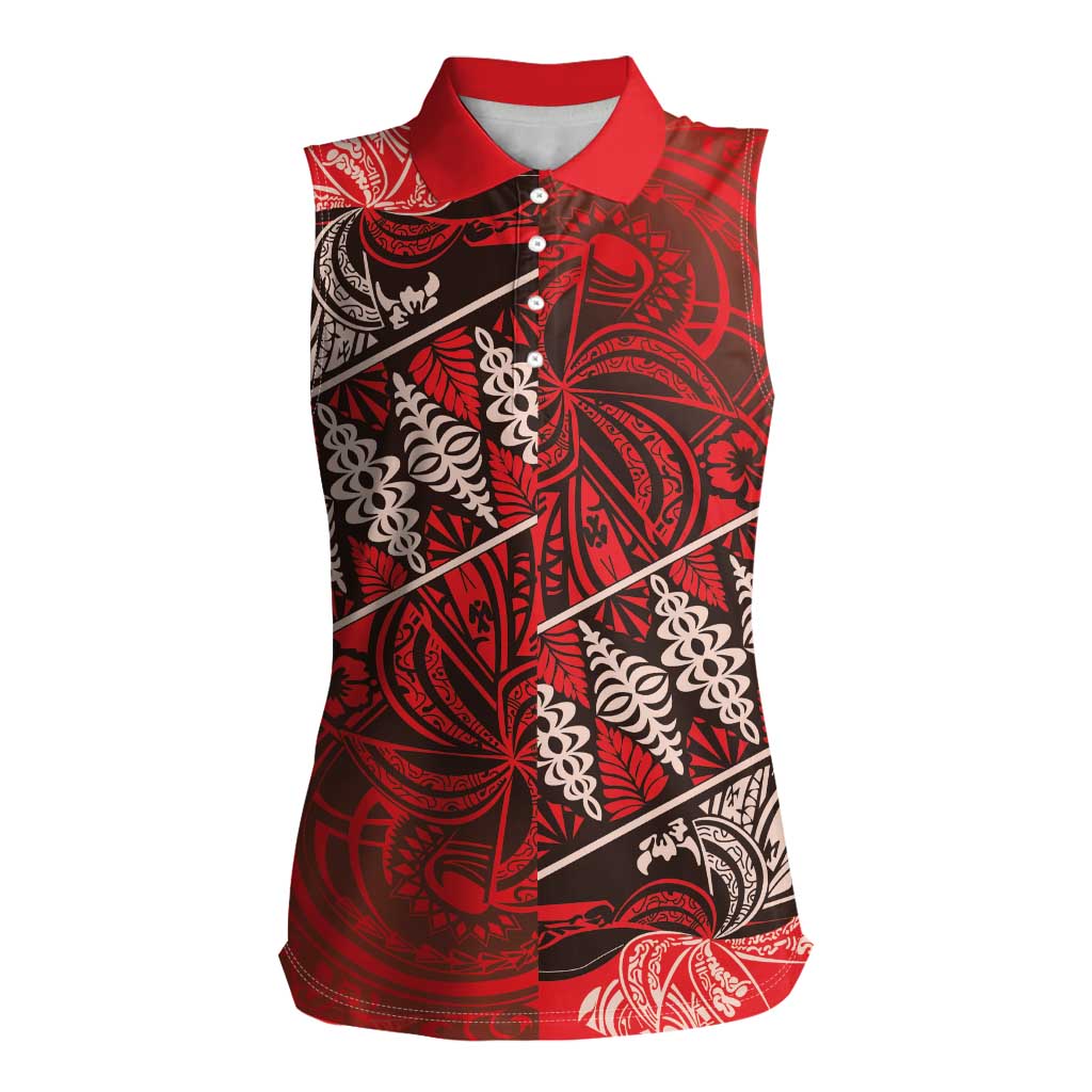 Vintage Ngatu Tribal Tonga Pattern Women Sleeveless Polo Shirt - Polynesian Pride