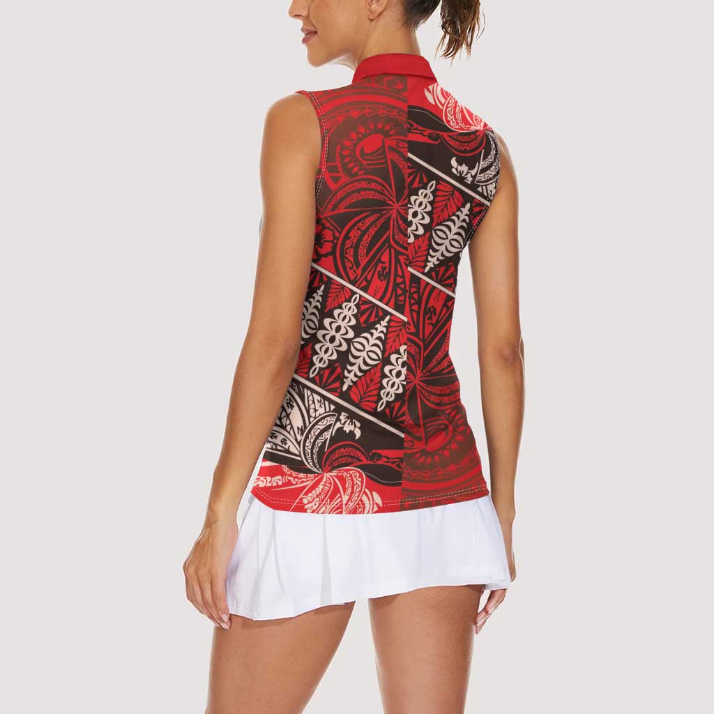 Vintage Ngatu Tribal Tonga Pattern Women Sleeveless Polo Shirt - Polynesian Pride