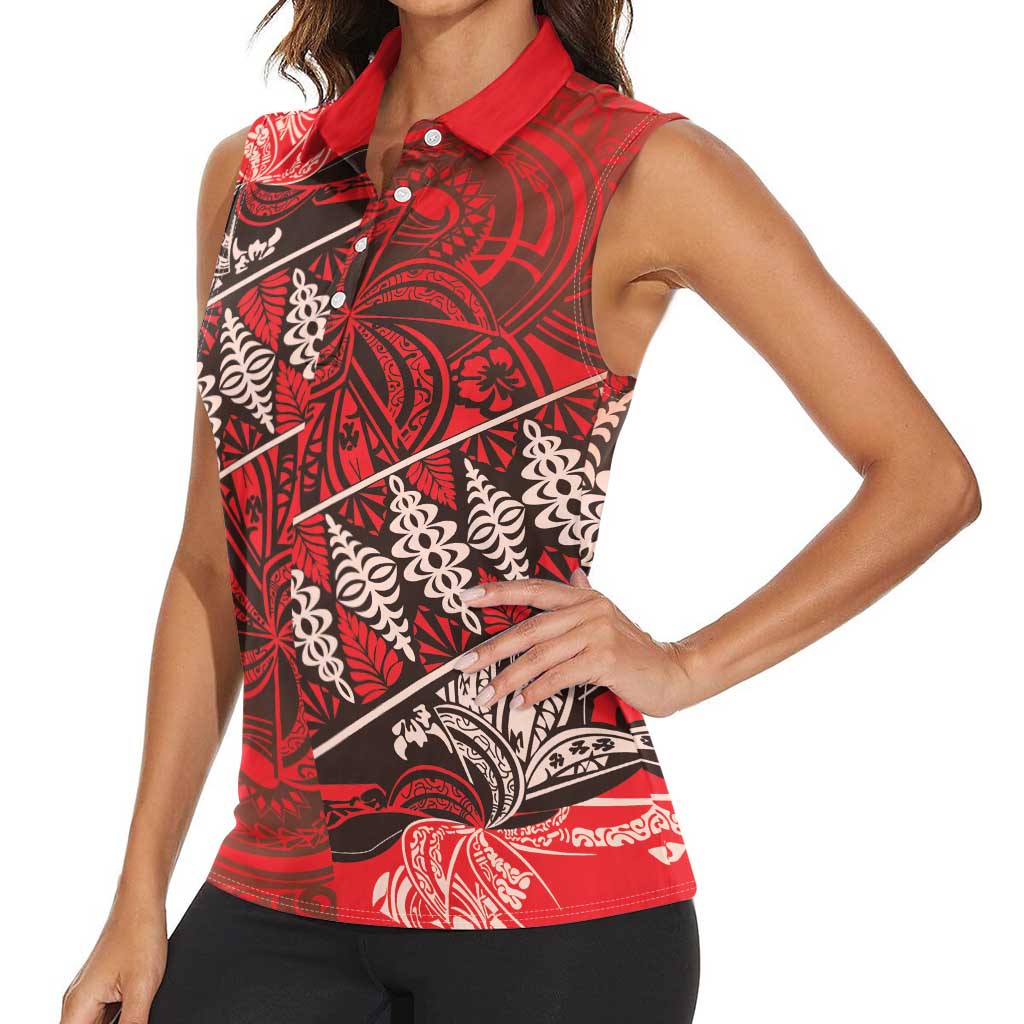 Vintage Ngatu Tribal Tonga Pattern Women Sleeveless Polo Shirt - Polynesian Pride