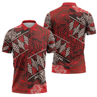 Vintage Ngatu Tribal Tonga Pattern Zipper Polo Shirt - Polynesian Pride