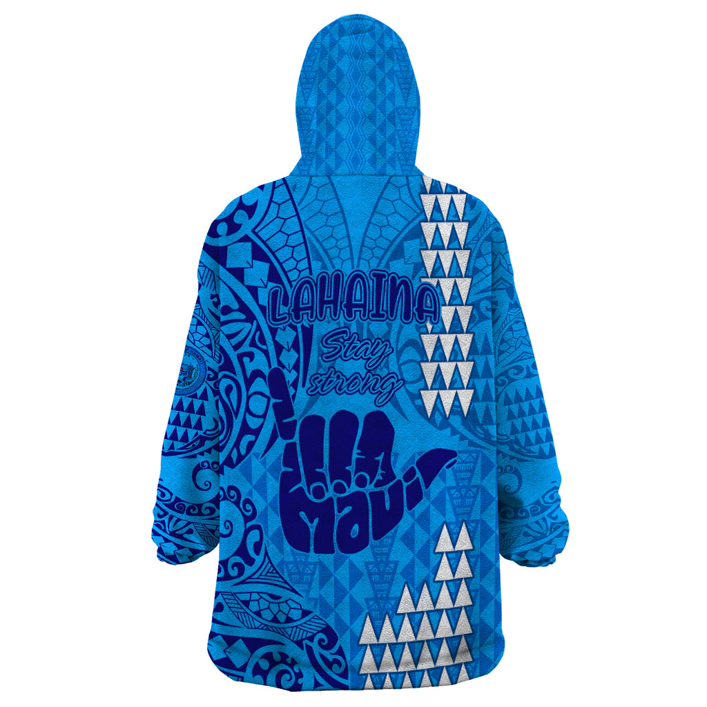 Strong Maui Wearable Blanket Hoodie Good Living Hawaii with Shaka Sign Kakau Tribal Blue LT9 - Polynesian Pride