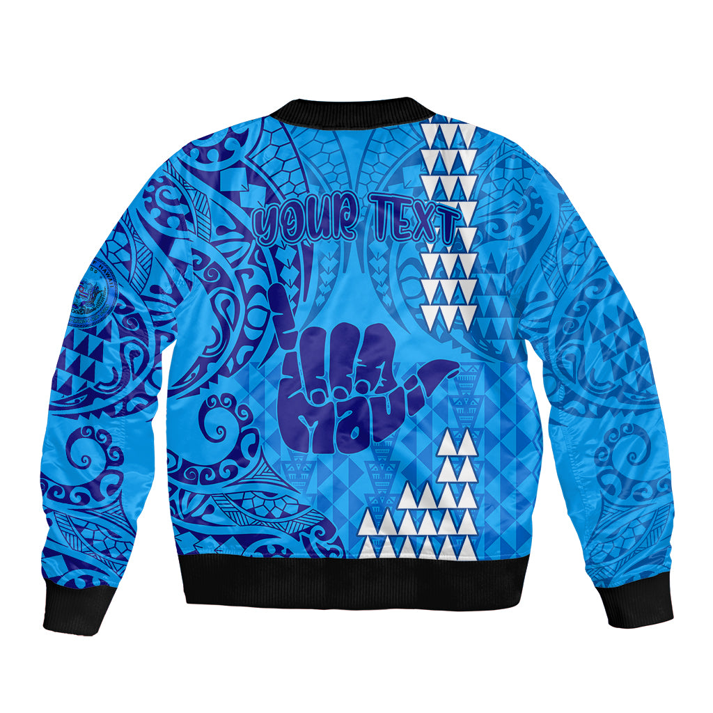 Personalised Strong Maui Bomber Jacket Good Living Hawaii with Shaka Sign Kakau Tribal Blue LT9 - Polynesian Pride