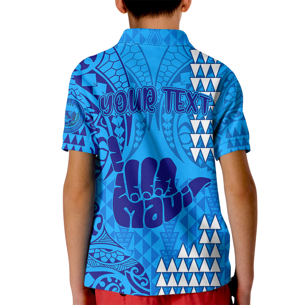 Personalised Strong Maui Kid Polo Shirt Good Living Hawaii with Shaka Sign Kakau Tribal Blue LT9 - Polynesian Pride