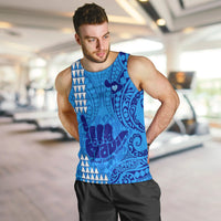 Personalised Strong Maui Men Tank Top Good Living Hawaii with Shaka Sign Kakau Tribal Blue LT9 - Polynesian Pride