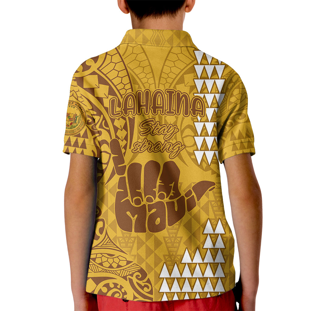 Strong Maui Kid Polo Shirt Good Living Hawaii with Shaka Sign Kakau Tribal Gold LT9 - Polynesian Pride