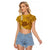 Strong Maui Raglan Cropped T Shirt Good Living Hawaii with Shaka Sign Kakau Tribal Gold LT9 Female Gold - Polynesian Pride