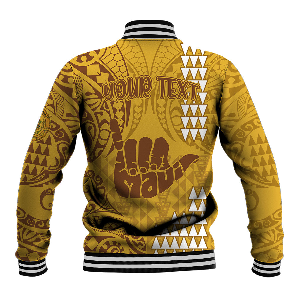 Personalised Strong Maui Baseball Jacket Good Living Hawaii with Shaka Sign Kakau Tribal Gold LT9 - Polynesian Pride