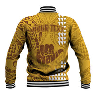 Personalised Strong Maui Baseball Jacket Good Living Hawaii with Shaka Sign Kakau Tribal Gold LT9 - Polynesian Pride