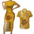 Personalised Strong Maui Couples Matching Short Sleeve Bodycon Dress and Hawaiian Shirt Good Living Hawaii with Shaka Sign Kakau Tribal Gold LT9 Gold - Polynesian Pride