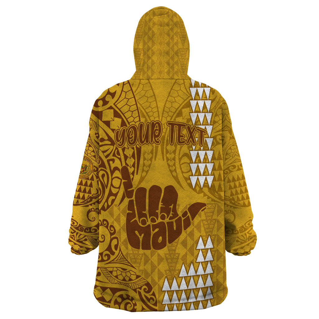 Personalised Strong Maui Wearable Blanket Hoodie Good Living Hawaii with Shaka Sign Kakau Tribal Gold LT9 - Polynesian Pride