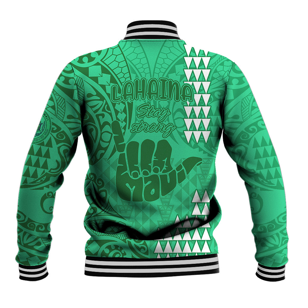 Strong Maui Baseball Jacket Good Living Hawaii with Shaka Sign Kakau Tribal Green LT9 - Polynesian Pride