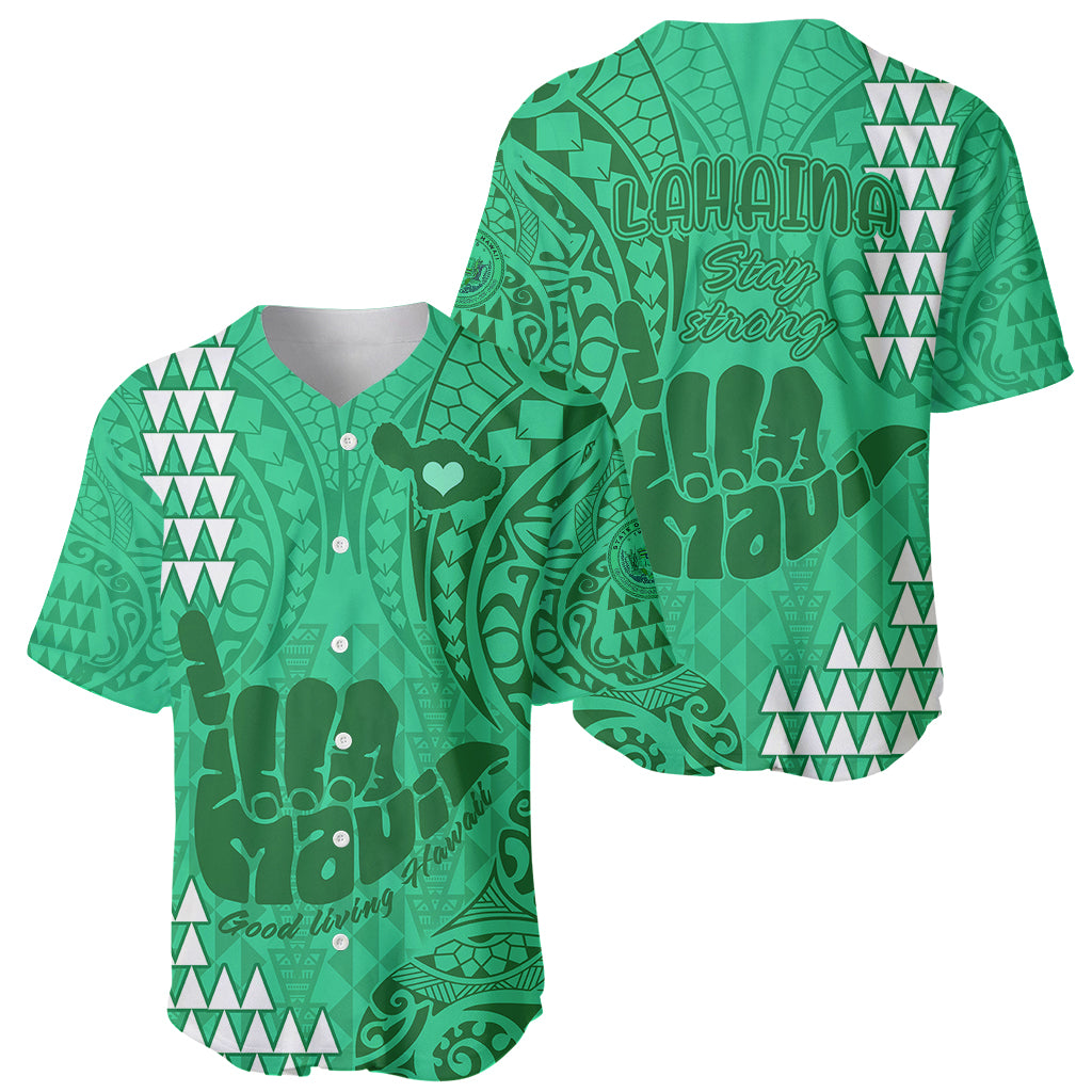 Strong Maui Baseball Jersey Good Living Hawaii with Shaka Sign Kakau Tribal Green LT9 - Polynesian Pride