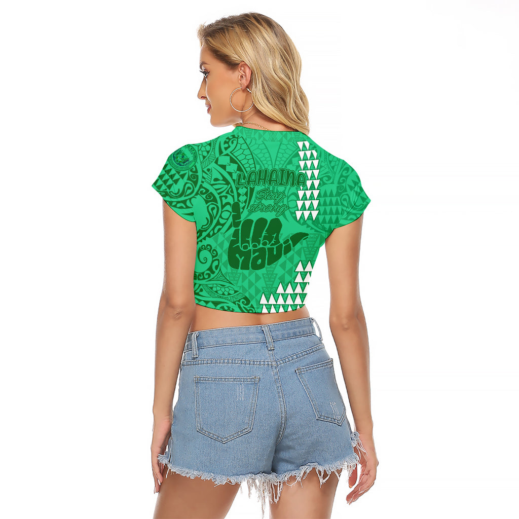 Strong Maui Raglan Cropped T Shirt Good Living Hawaii with Shaka Sign Kakau Tribal Green LT9 - Polynesian Pride