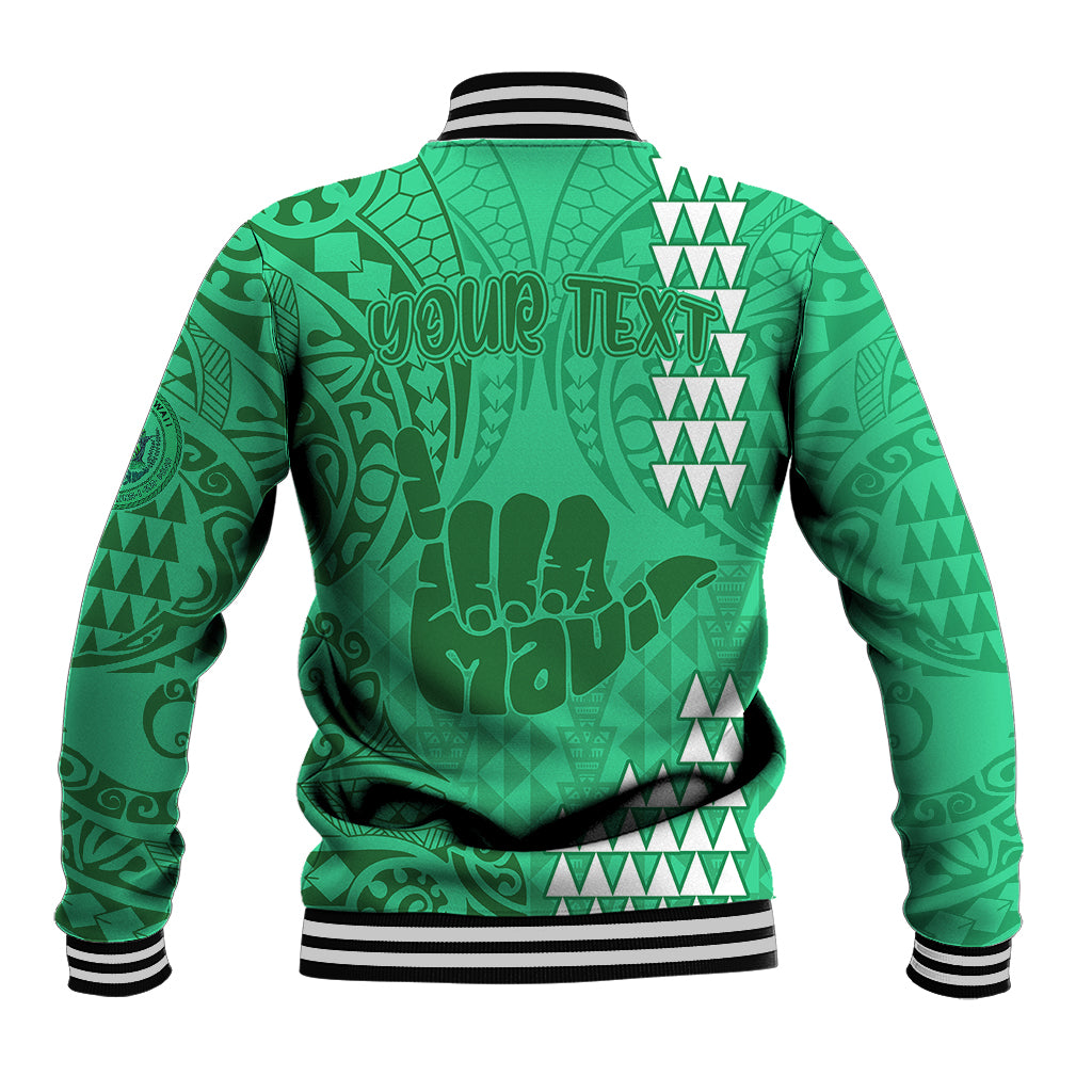 Personalised Strong Maui Baseball Jacket Good Living Hawaii with Shaka Sign Kakau Tribal Green LT9 - Polynesian Pride