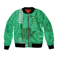 Personalised Strong Maui Bomber Jacket Good Living Hawaii with Shaka Sign Kakau Tribal Green LT9 Unisex Green - Polynesian Pride