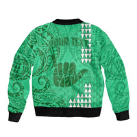 Personalised Strong Maui Bomber Jacket Good Living Hawaii with Shaka Sign Kakau Tribal Green LT9 - Polynesian Pride