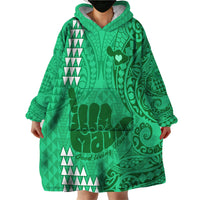 Personalised Strong Maui Wearable Blanket Hoodie Good Living Hawaii with Shaka Sign Kakau Tribal Green LT9 - Polynesian Pride