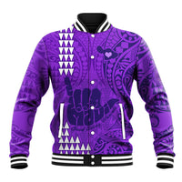 Strong Maui Baseball Jacket Good Living Hawaii with Shaka Sign Kakau Tribal Purple LT9 Unisex Purple - Polynesian Pride