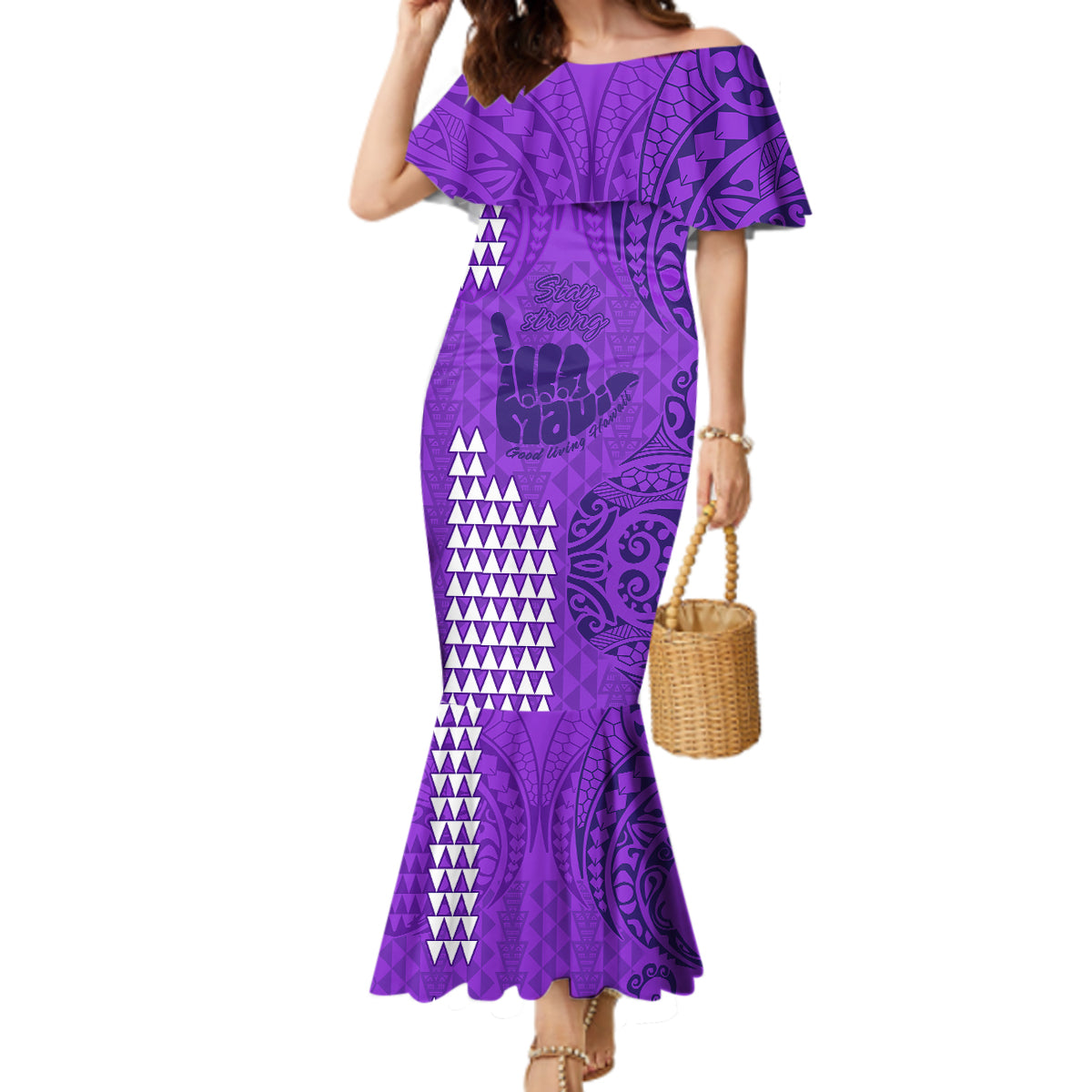 Strong Maui Mermaid Dress Good Living Hawaii with Shaka Sign Kakau Tribal Purple LT9 Women Purple - Polynesian Pride