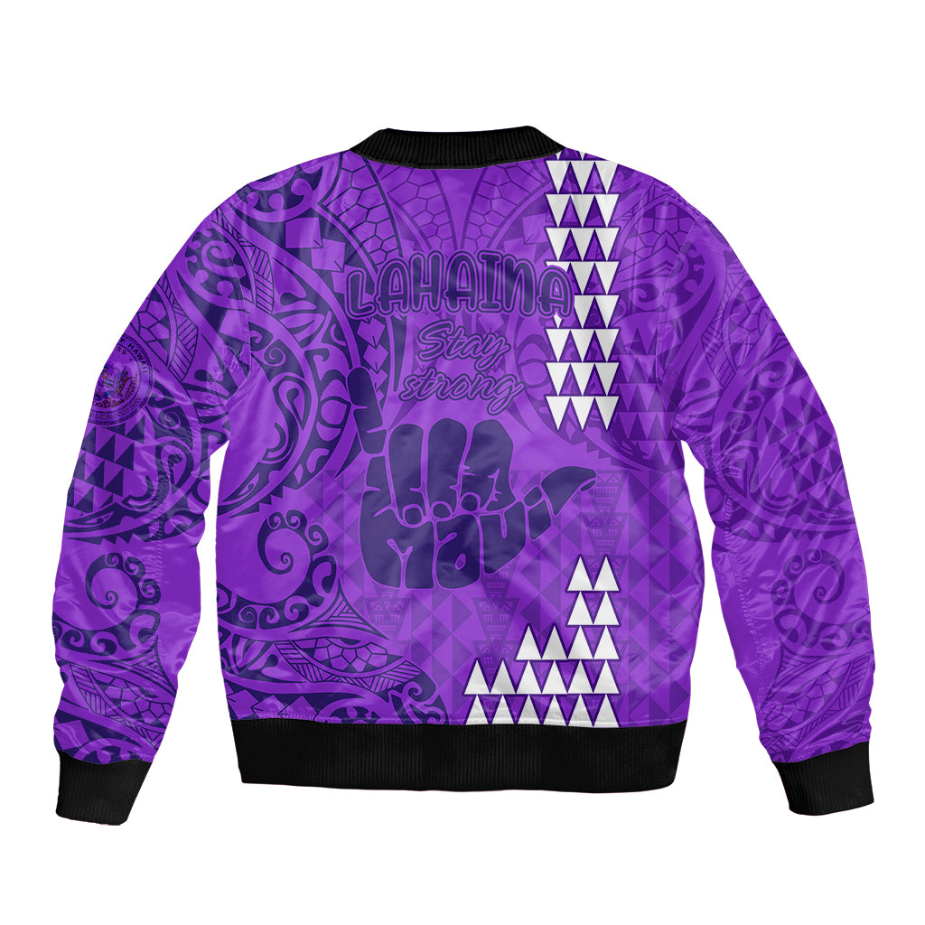 Strong Maui Sleeve Zip Bomber Jacket Good Living Hawaii with Shaka Sign Kakau Tribal Purple LT9 - Polynesian Pride