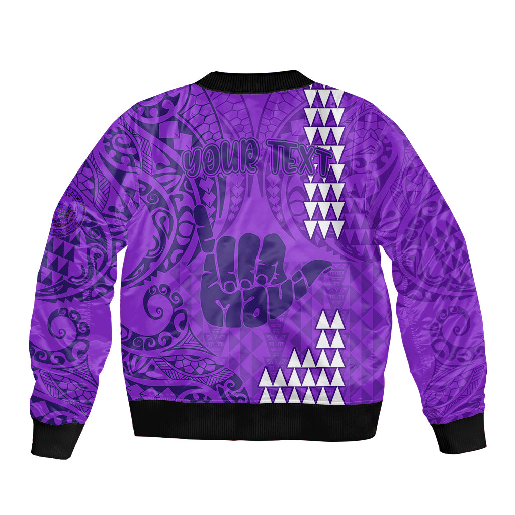 Personalised Strong Maui Bomber Jacket Good Living Hawaii with Shaka Sign Kakau Tribal Purple LT9 - Polynesian Pride