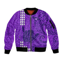 Personalised Strong Maui Sleeve Zip Bomber Jacket Good Living Hawaii with Shaka Sign Kakau Tribal Purple LT9 Unisex Purple - Polynesian Pride