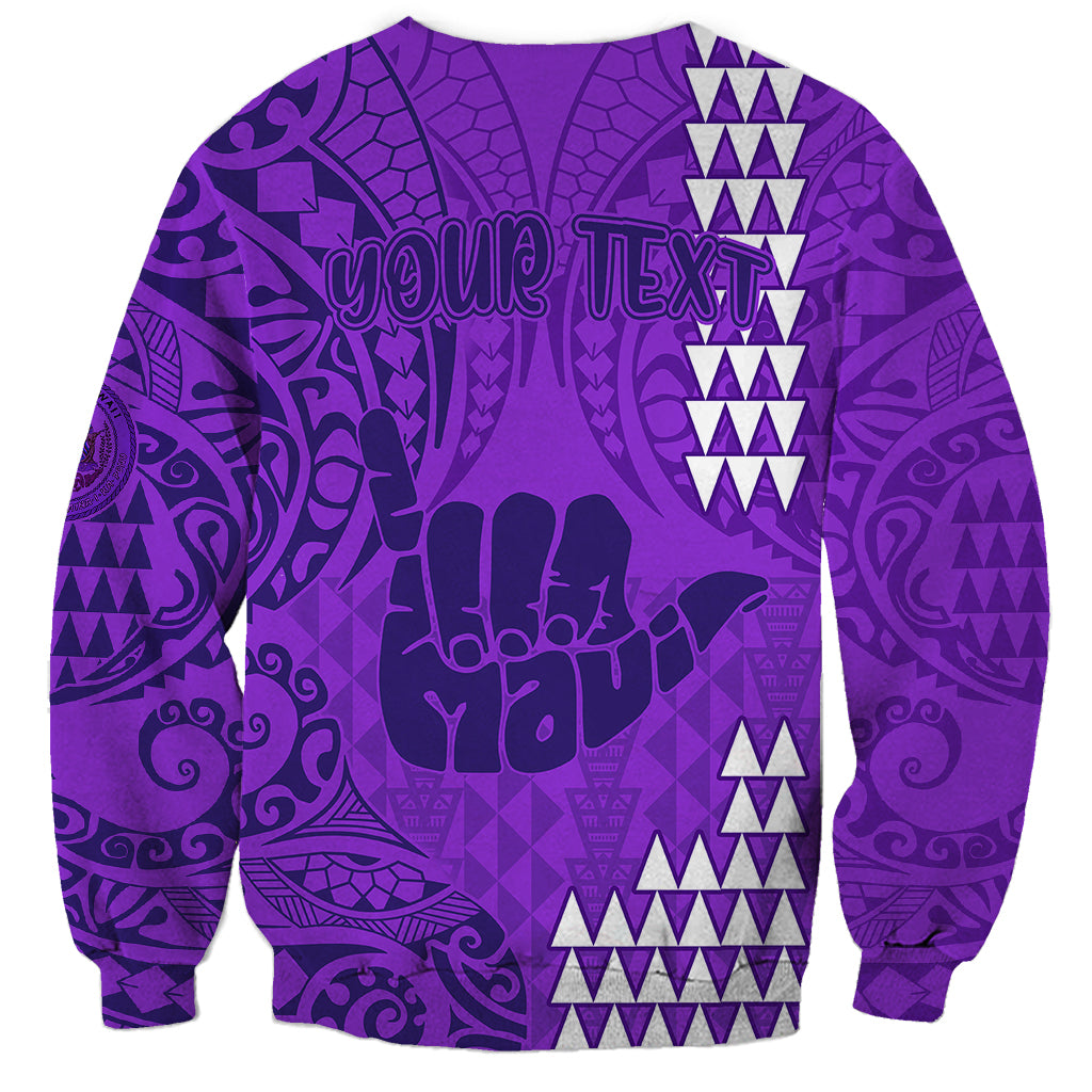 Personalised Strong Maui Sweatshirt Good Living Hawaii with Shaka Sign Kakau Tribal Purple LT9 - Polynesian Pride