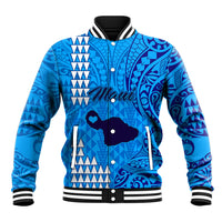 Maui Island Baseball Jacket Kakau Tribal Mixed Polynesian Pattern Blue LT9 Unisex Blue - Polynesian Pride