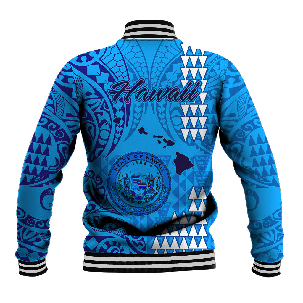 Maui Island Baseball Jacket Kakau Tribal Mixed Polynesian Pattern Blue LT9 - Polynesian Pride