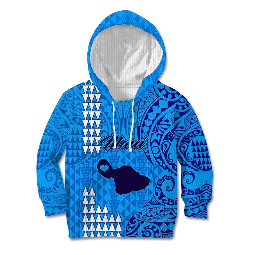 Maui Island Kid Hoodie Kakau Tribal Mixed Polynesian Pattern Blue LT9 Hoodie Blue - Polynesian Pride