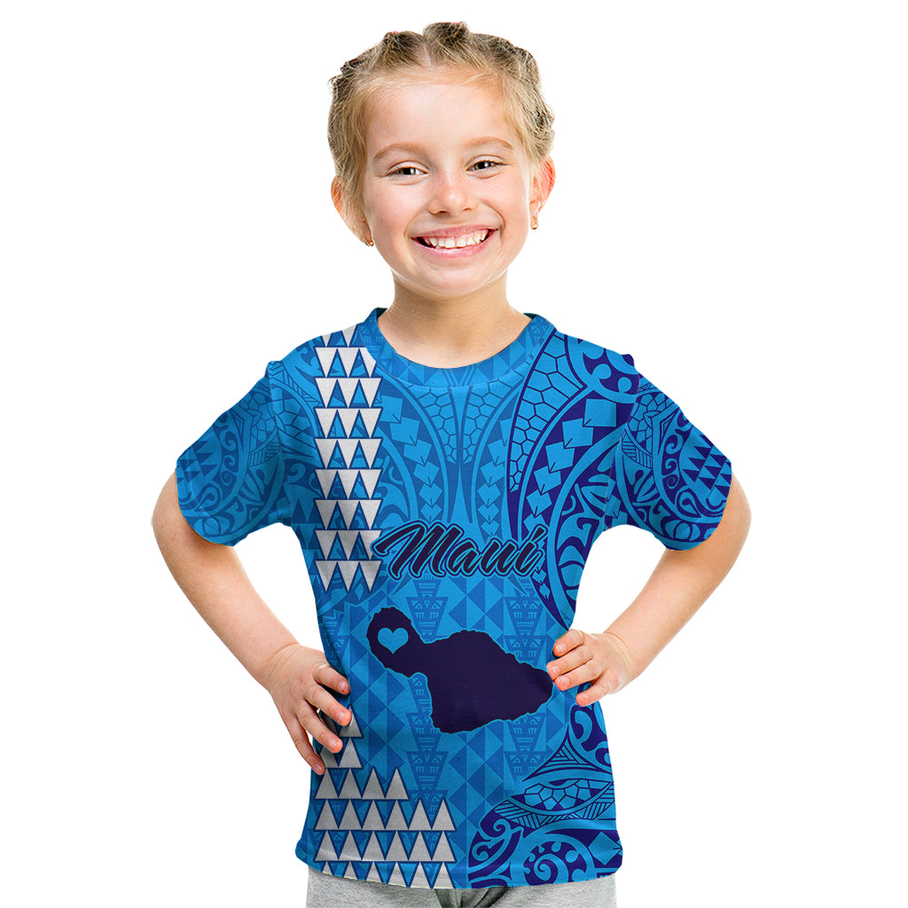 Maui Island Kid T Shirt Kakau Tribal Mixed Polynesian Pattern Blue LT9 Blue - Polynesian Pride